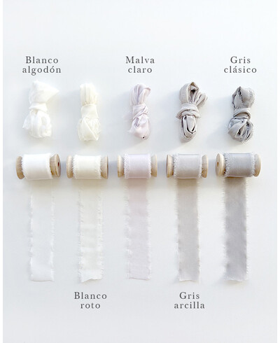 Natural silk ribbons in white colors