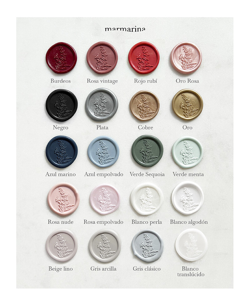 Todos los colores disponibles para lacres adhesivos personalizados