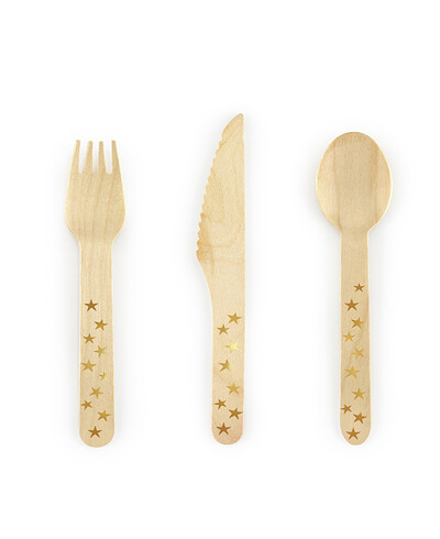 Cubiertos de madera estrellas oro