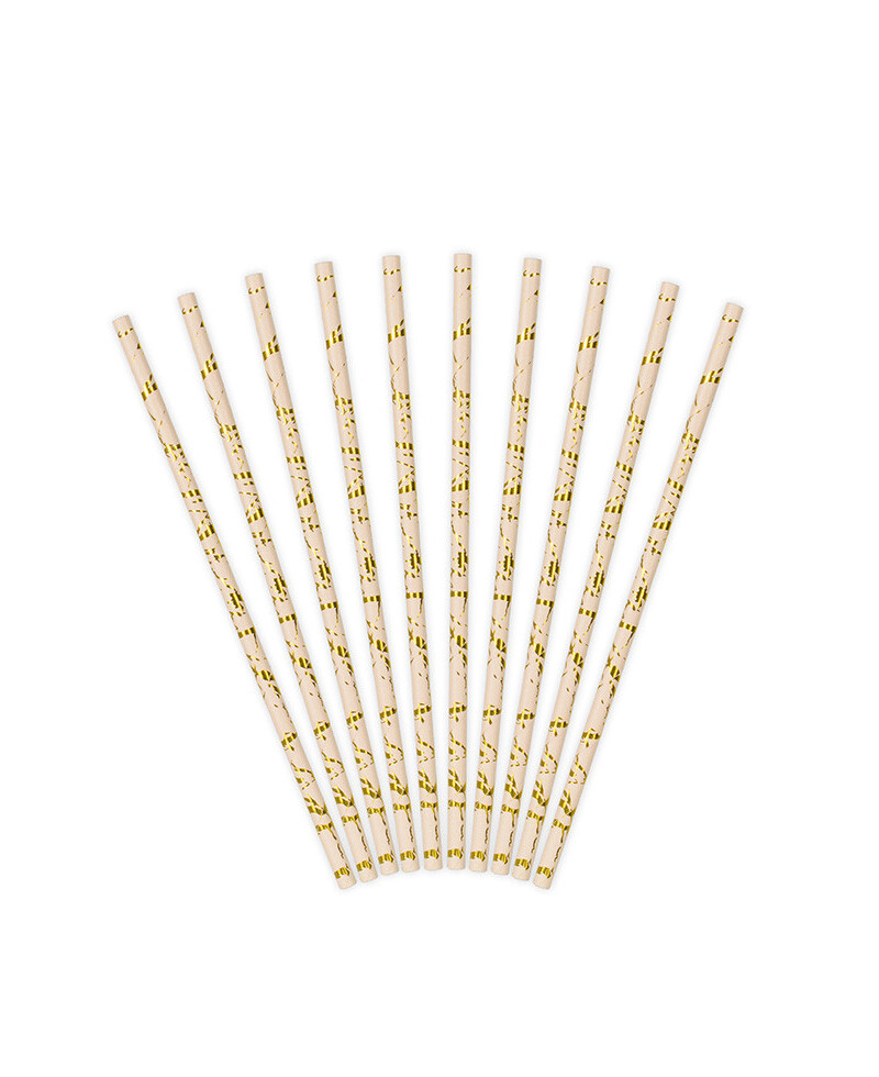 Pajitas de papel color oro y rosa