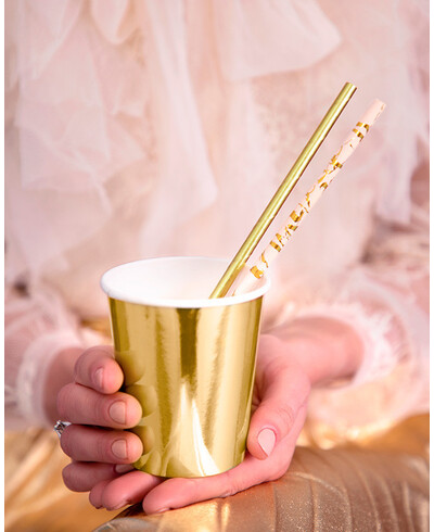 Pajita de papel color oro y rosa