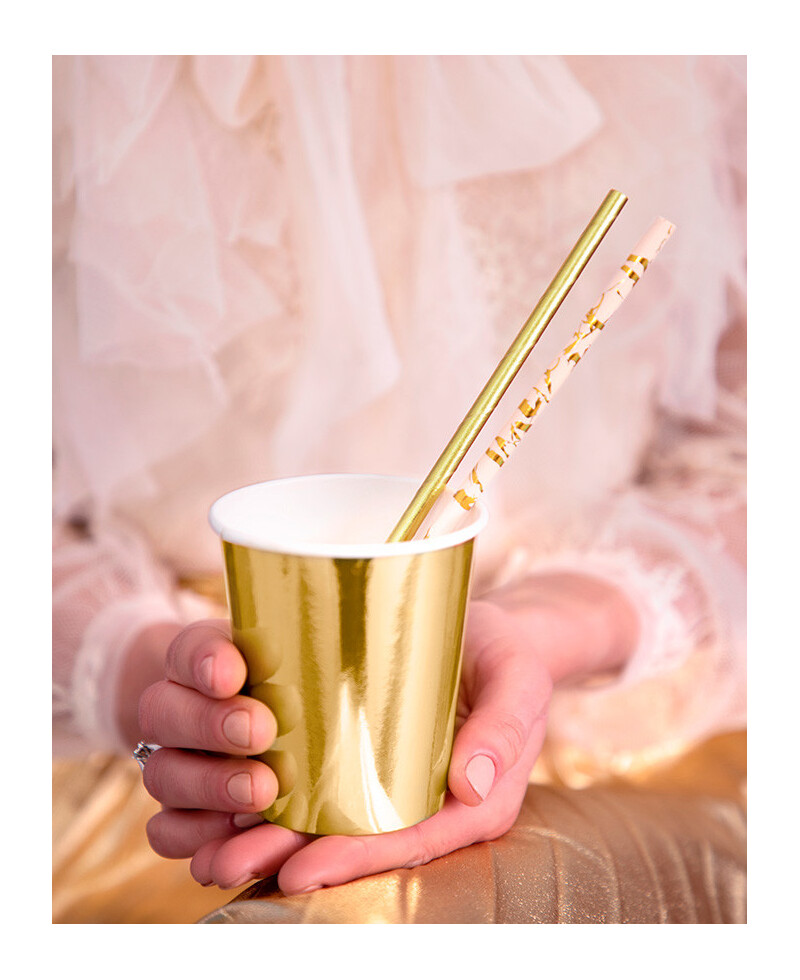 Pajita de papel color oro y rosa