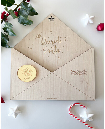 Envelope de madeira para carta ao Papai Noel