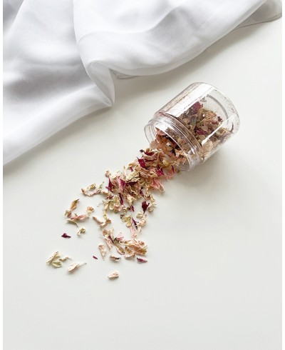 Jar dried petals in vintage pink tones