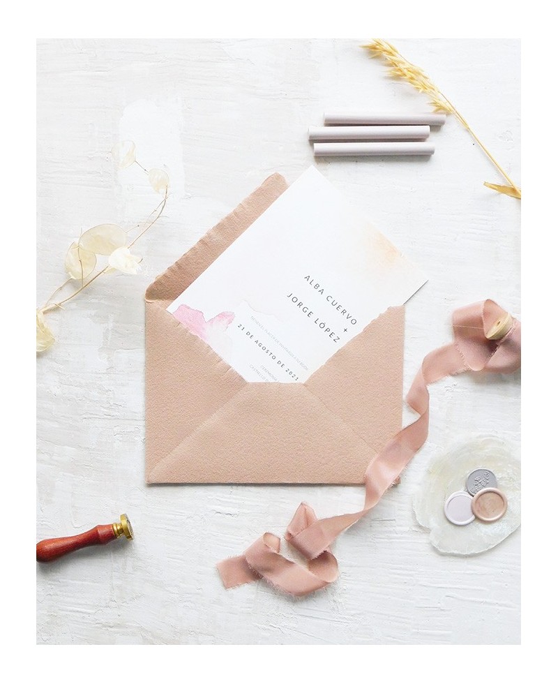 Convite de casamento com envelope artesanal