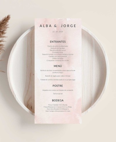 Menu terracotta watercolor paper for weddings