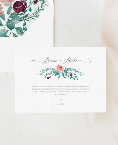 Invitación boda eucalipto y rosas