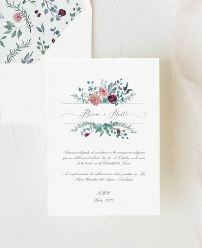 Invitación boda eucalipto y rosas