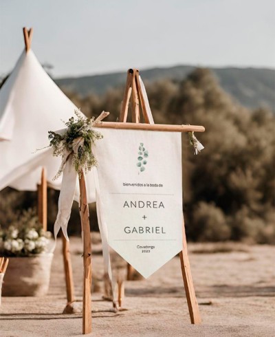 Banderola eucalipto y nombres para boda