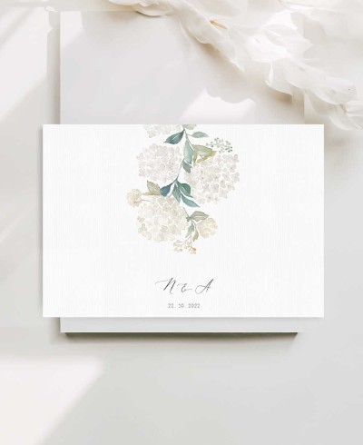 Invitación hortensias blancas horizontal