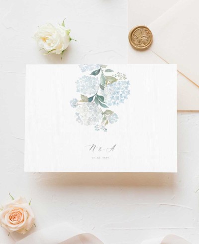 Invitaciones para bodas hortensias azules