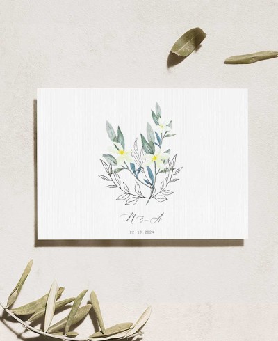 Invitación de boda olivo y azahar horizontal