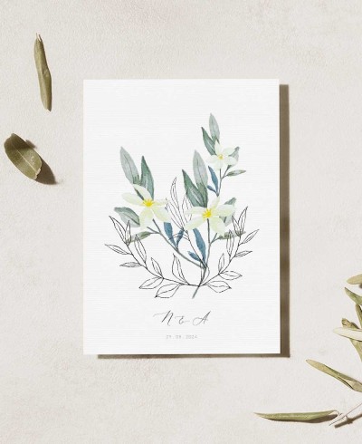 Invitación de boda olivo y azahar vertical