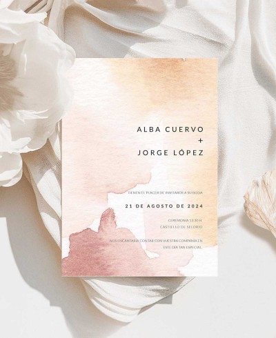Invitación de boda acuarela terracota