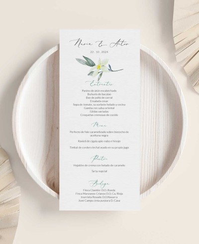 Olive and orange blossom wedding menu