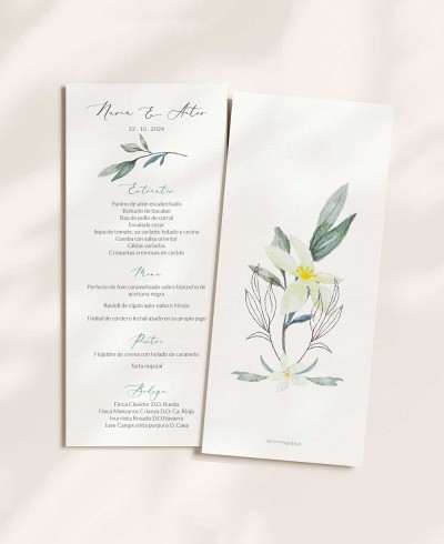 Menù di nozze con ulivo e fiori d'arancio