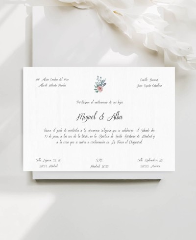 Wedding invitation with horizontal eucalyptus and roses card