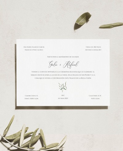 Classic horizontal card olive wedding invitation