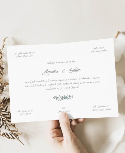 Classic wedding invitation diptych eucalyptus and roses