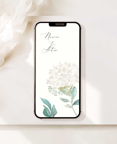 Invitación digital para bodas hortensias blancas