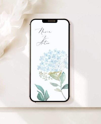 Digitale Einladung für Hochzeiten blaue Hortensien