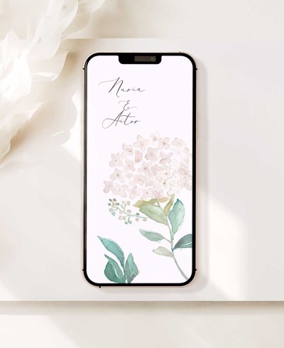 Invitación digital para bodas hortensias rosas
